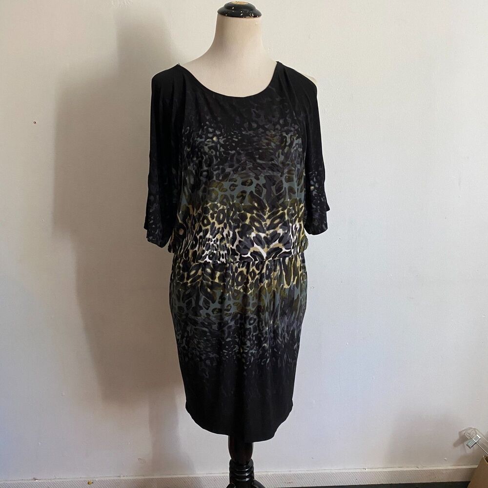 EnFocus Studio Cold-Shoulder Animal Print Mini Dress: Size Medium